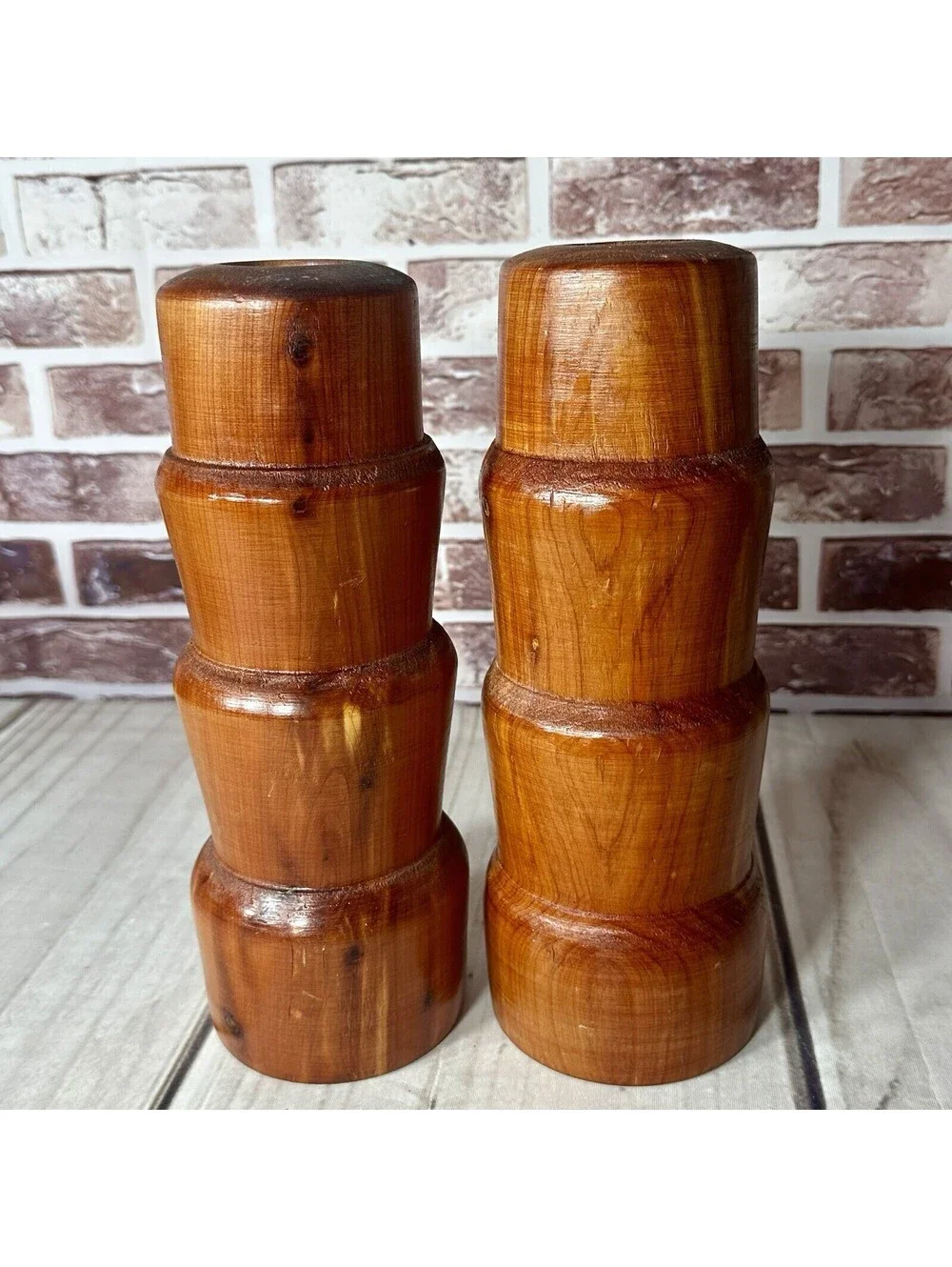Hand Carved Cedar Wood 11” Candle Stands Set ~ Country Rustic Decor Unique Style